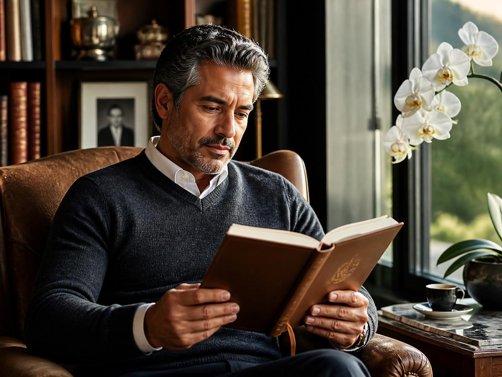 Executive reflecting and writing notes in a journal