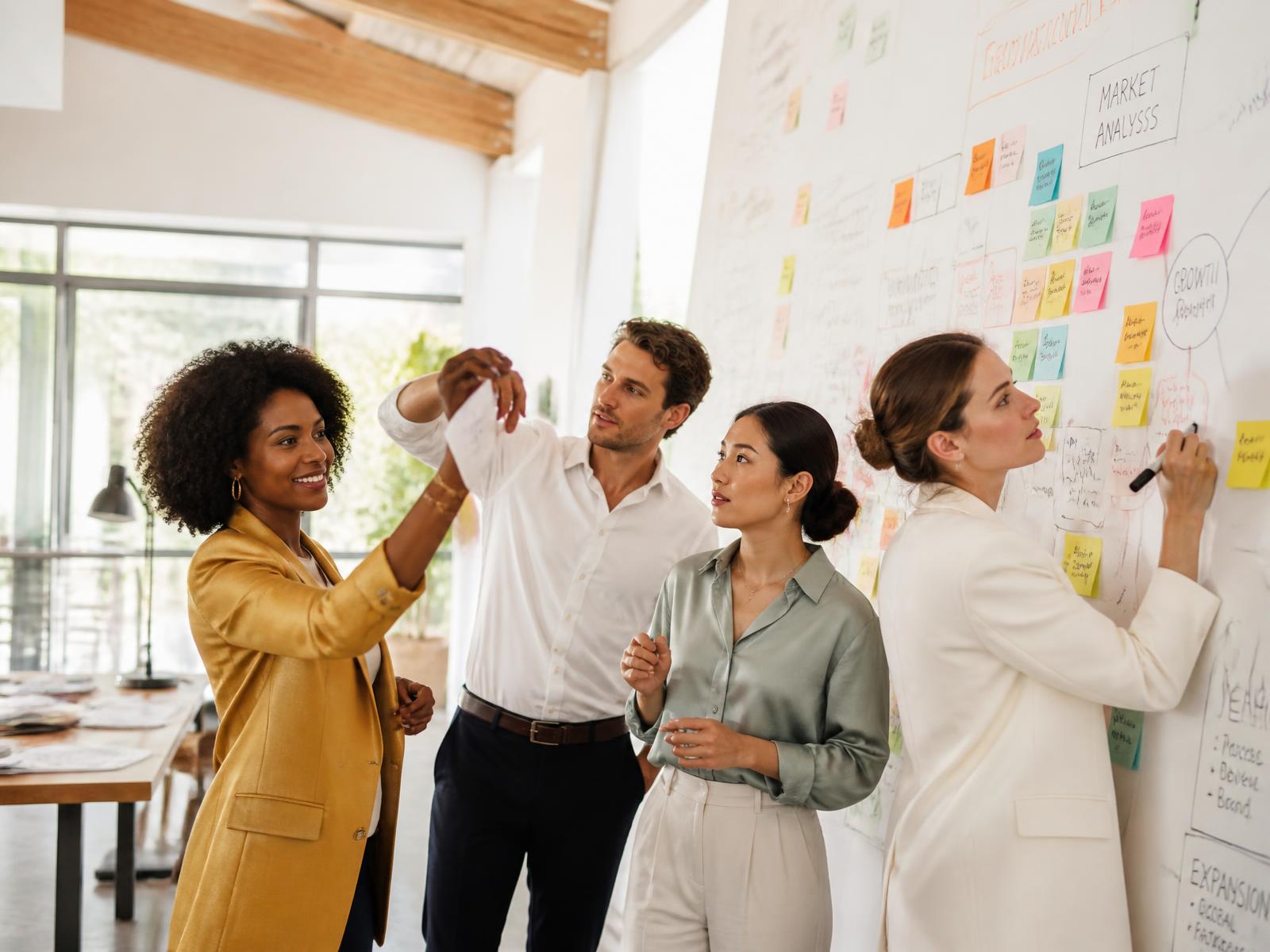 Diverse executive leadership team collaborating in a strategy session